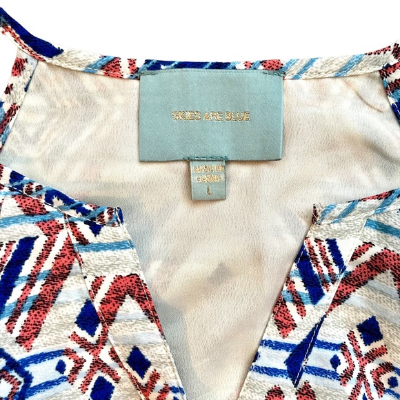 Skies Are Blue Women’s sleeveless halter geometric print shift dress, Sz L - Picture 10 of 15